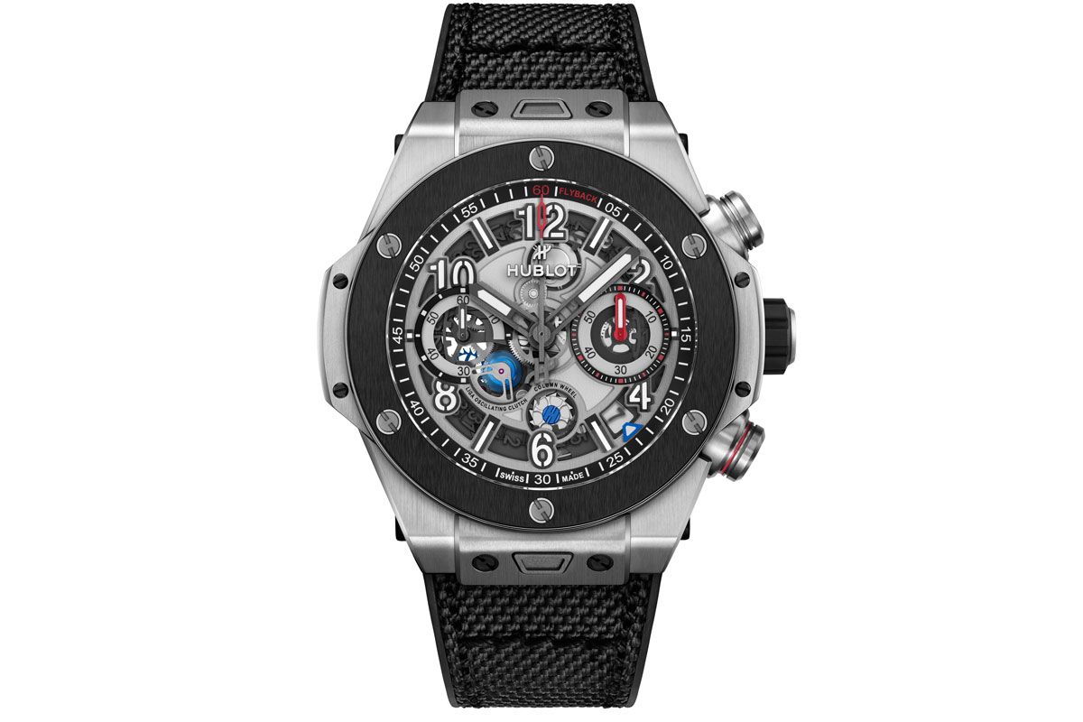 自動巻き、Tiケース、ケース径44mm。3091000円〈ウブロ／LVMH ウォッチ・ジュエリー ジャパン ウブロ Tel:03-5635-7055〉