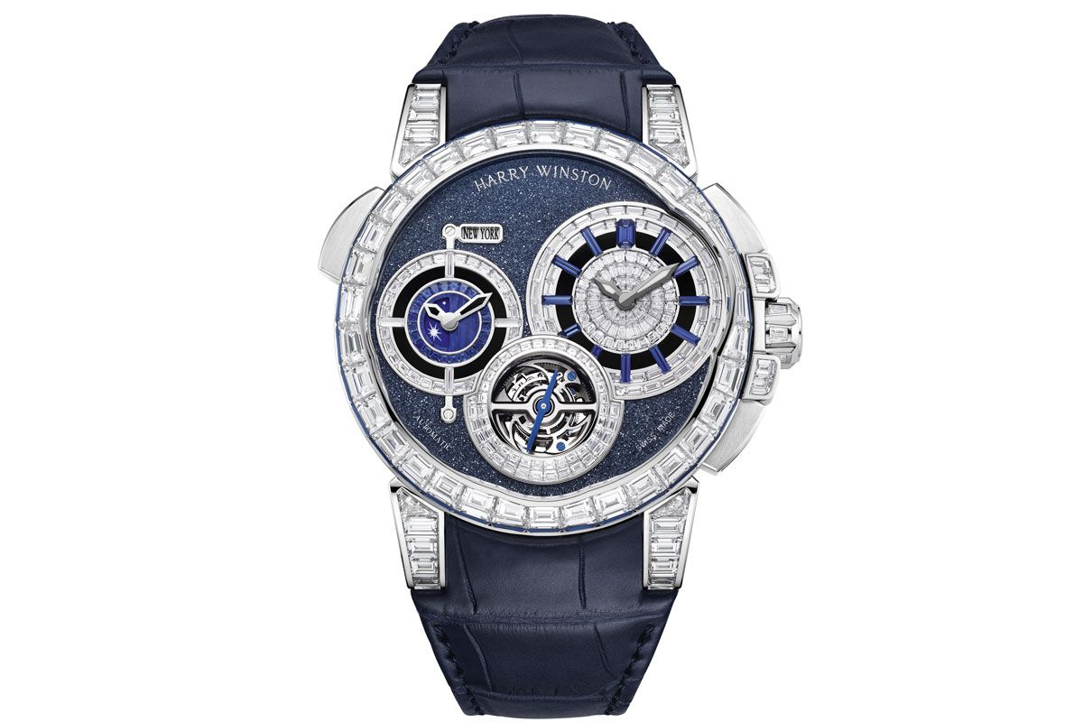 自動巻き、18KWG×ダイヤモンド×ブルーサファイアケース、ケース径46mm。世界限定5本。直営サロン限定販売。67507000円〈ハリー・ウィンストン／ハリー・ウィンストン クライアントインフォメーション Tel:0120-346-376〉