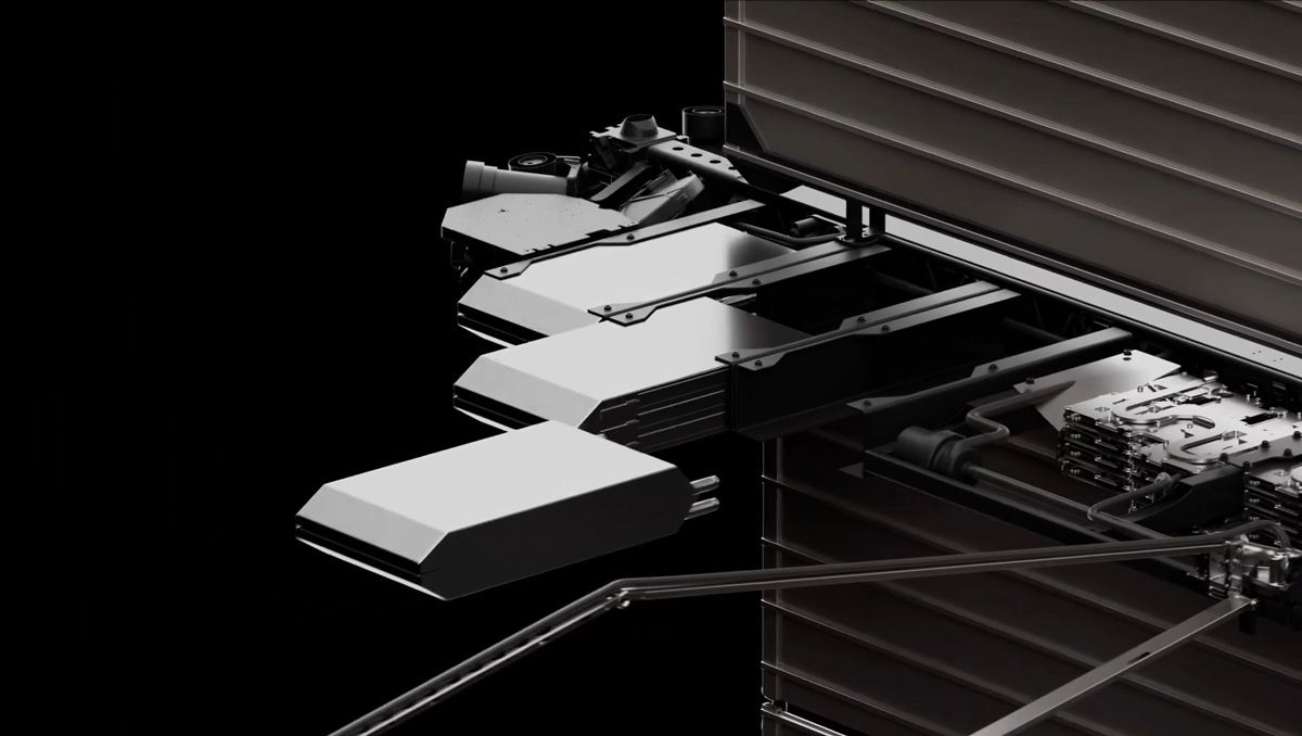 機体中央部分にAIチップからなる複数のコンピュータユニットを搭載。ピーク時は150kW、平均120kWの計算処理能力 (c)SpaceX