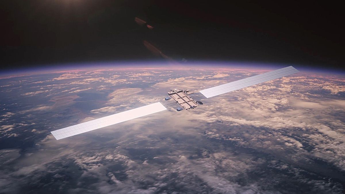 スターリンクV3は、従来型のV2ミニと比べて2.5倍以上の質量を持ち、太陽電池パネルを展開した全幅は2倍近くになる (c)SpaceX