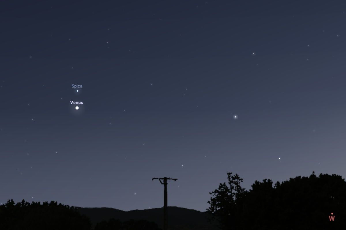 2026年9月1日、日の入り45分後（東京：午後6時54分）の西の空（Stellarium）