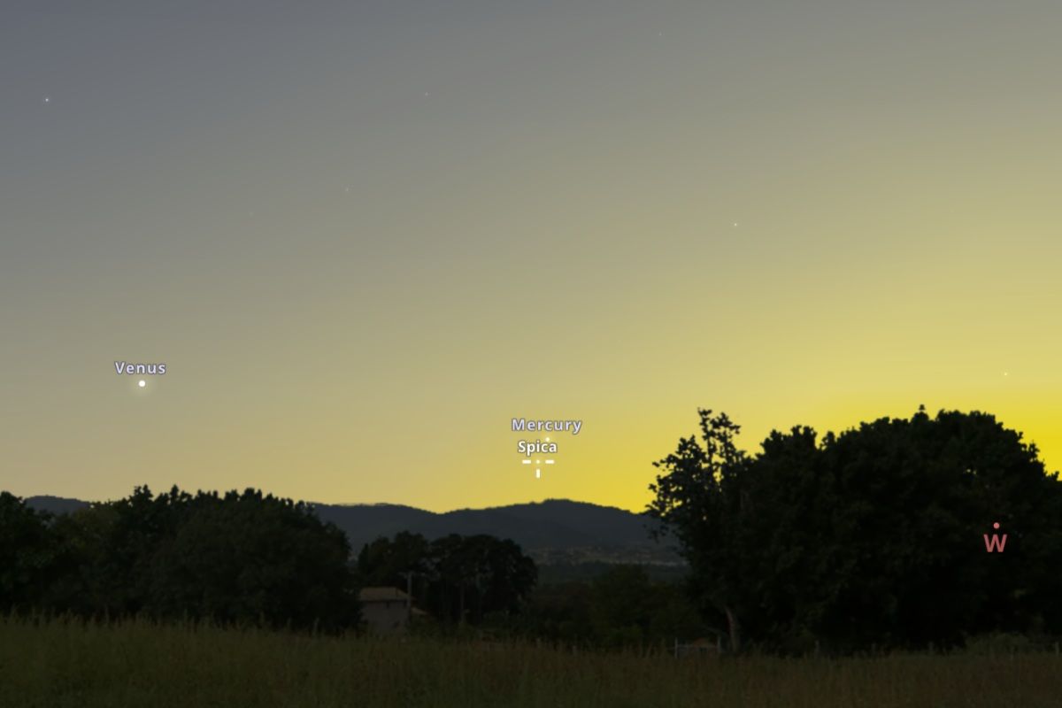 2026年9月26日、日の入り30分後(東京:午後6時3分)の西南西の空(Stellarium)