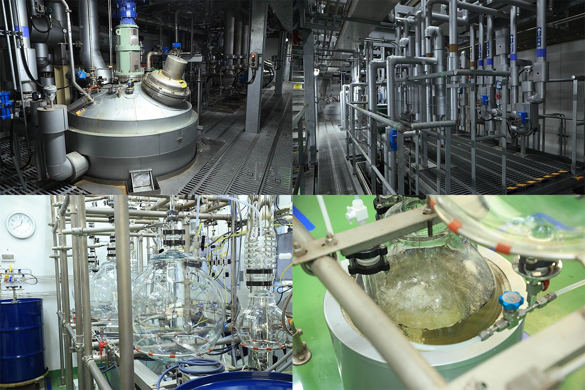 同社にしかつくれない高純度化学材料が生み出される上野原工場。さながら巨大な実験室という印象だ。