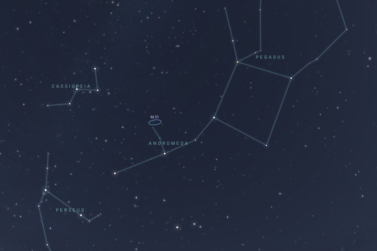 アンドロメダ銀河の見つけ方（NASA/Stellarium Web）