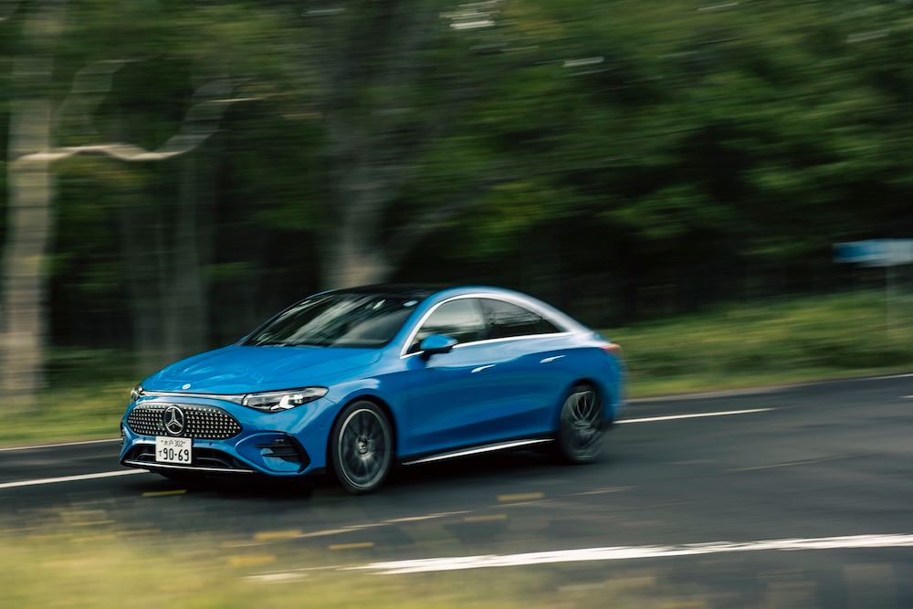 電気自動車のCLA 200 with EQ Technology。空気抵抗係数は0.21から。メルセデス・ベンツはこのクラスでいちばん低い数字だとしている。新型CLAはEVを主軸に開発した新しい車両プラットフォーム「MMA」を採用し、ハイブリッドにも対応する。
