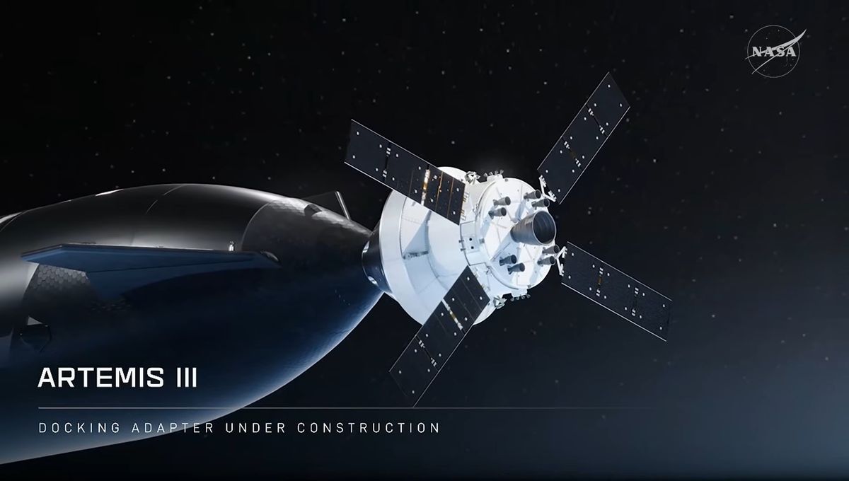 月着陸機仕様のスターシップHLSが、オリオン宇宙船にドッキングした際のイメージ （C）SpaceX/NASA