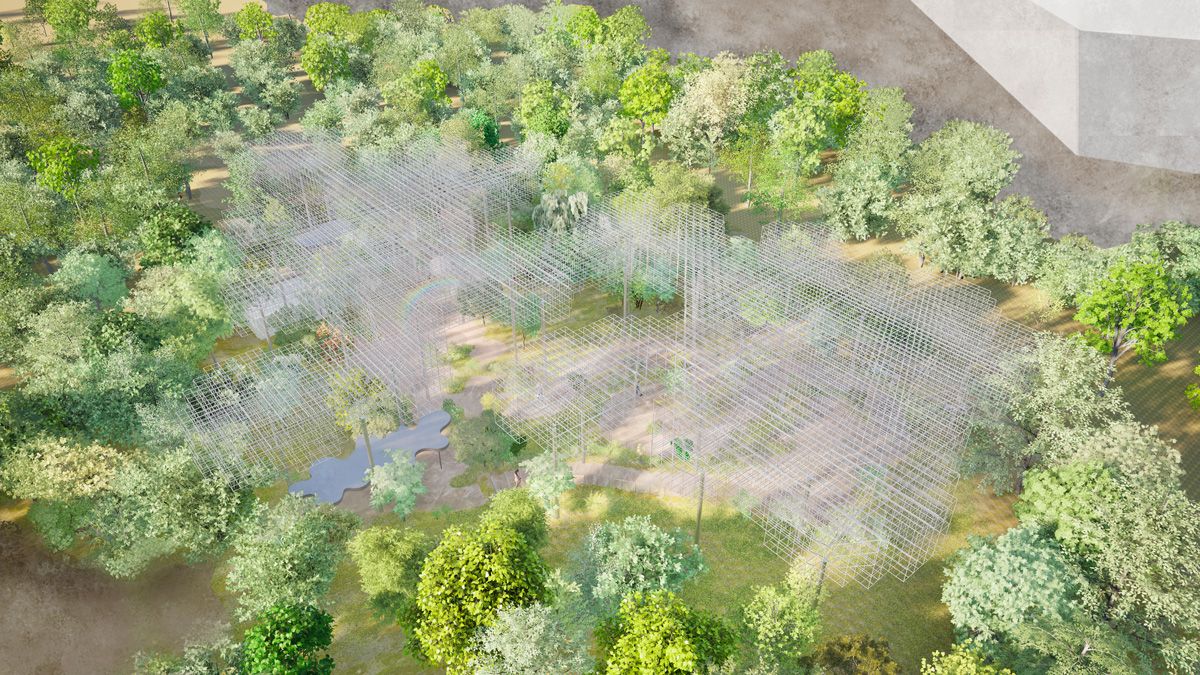 宮田がプロデュースするシグネチャーパビリオン「Better Co-being」。「人類がデータを分かち合い共創する未来社会」の象徴が森であると構想し会場中央にある「静けさの森」の一角に制作した。