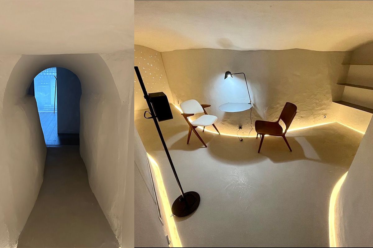 壁には星が瞬く演出の防空壕だった瞑想ルーム