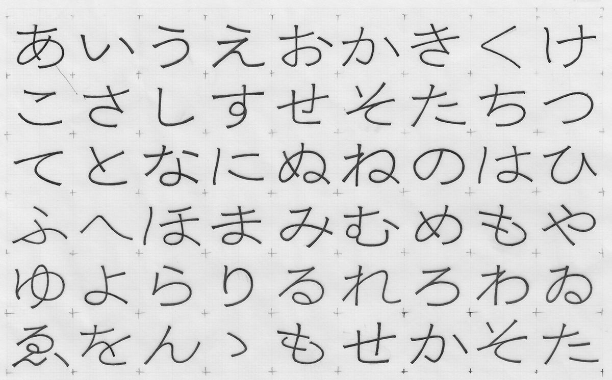 西塚が手書きで起こした「百千鳥」のデザイン。こうして一文字づつ原型が生まれていく。