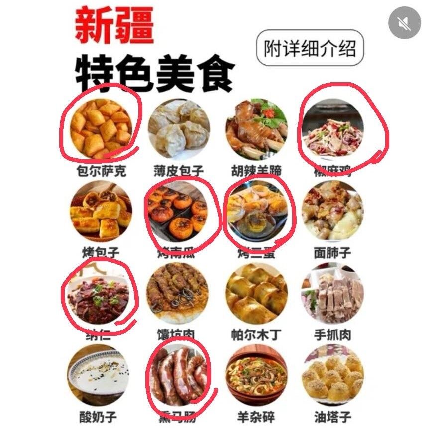 あるウイグル人によると「新疆特色美食」として挙げられる料理のうち、赤マルは他民族の料理だという。確かに麻辣テイストの鶏料理「椒麻鶏」は四川料理だし、「納仁（ナレン）」はカザフ人の麺料理だ