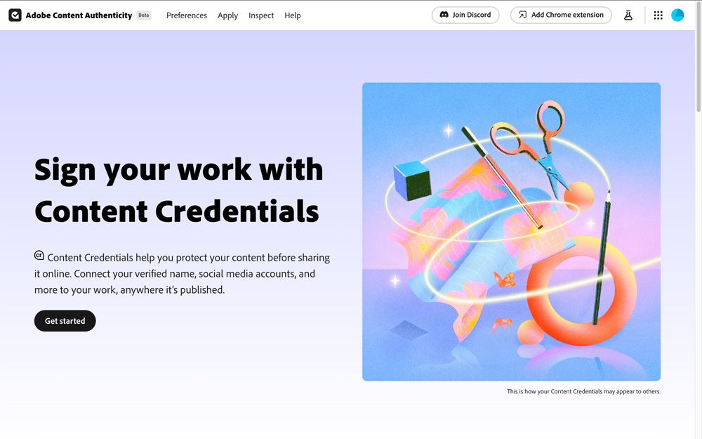 Adobe Content Authenticity(ベータ版)のページ