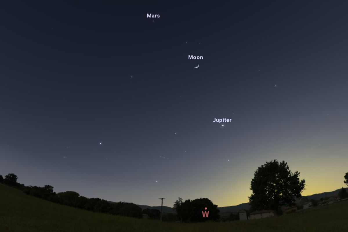 2025年5月2日（東京：午後7時すぎ）の西の空（Stellarium）
