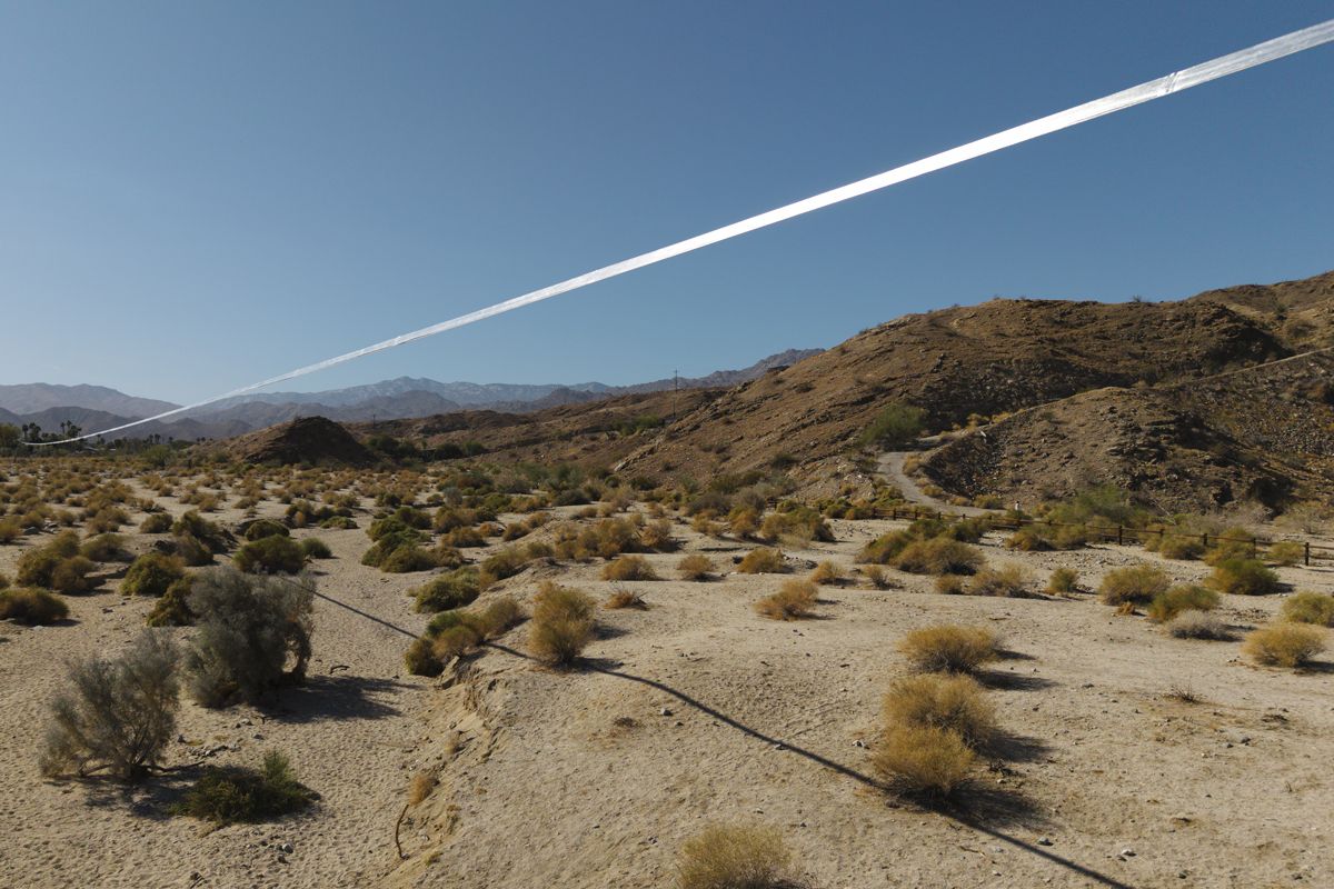 Desert X 2025 installation view of Raphael Hefti, Five things you can’t wear on TV , photo by Lance Gerber, courtesy Desert X