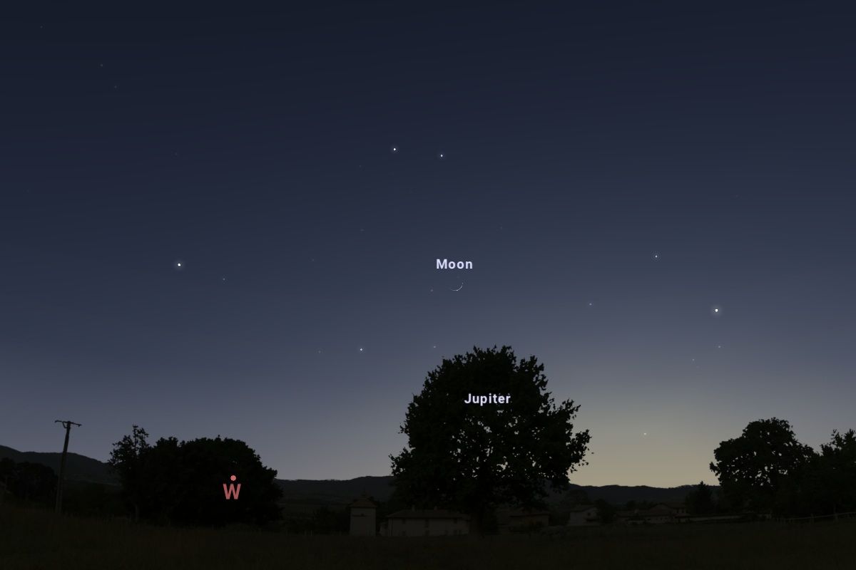 2025年5月29日（東京：午後19時35分ごろ）の西の空（Stellarium）