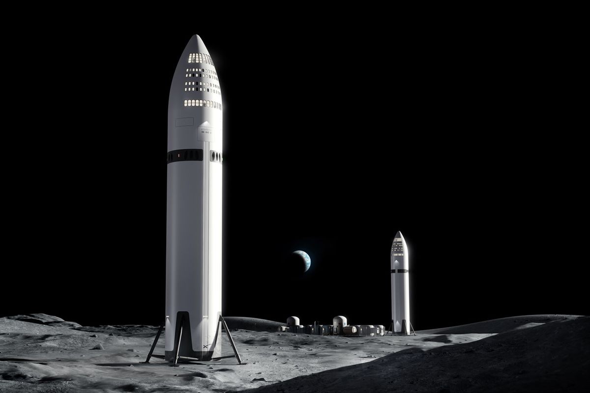 スターシップの月着陸機仕様「スターシップHLS」。「HLS」とはヒューマン・ランディング・システムの略称(c)SpaceX