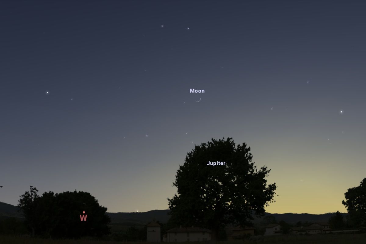 2025年5月29日（東京：19時30分ごろ）の西の空（Stellarium）