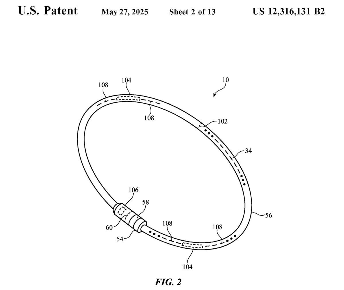 アップルによる特許資料（US 12316131）に掲載されている、「Wearable Loops（ウェアラブル・ループ）」のイメージ（特許資料のスクリーンショット）
