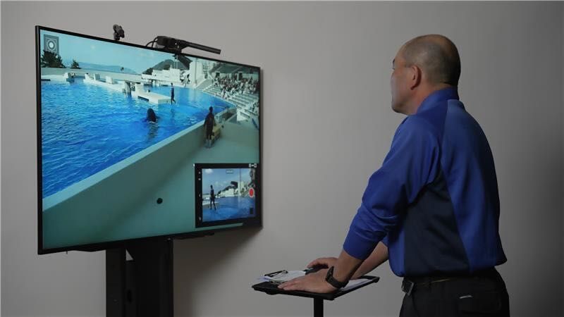 鴨川シーワールドでディスプレイを見る勝俣