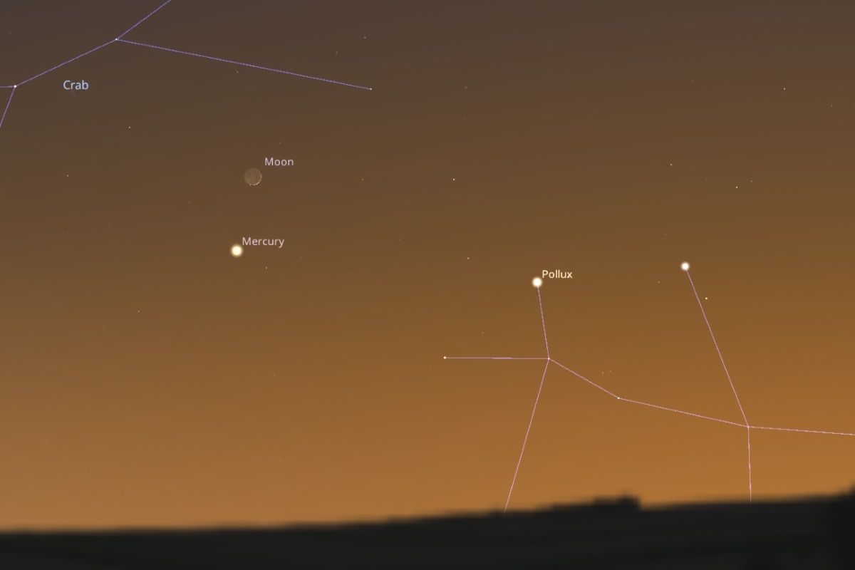 2025年6月27日（東京：午後7時45分ごろ）の西北西の低空（Stellarium）