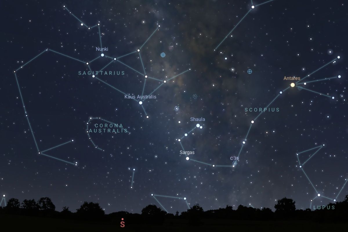 2025年7月4日（東京：午後11時半ごろ）の南の空（Stellarium）