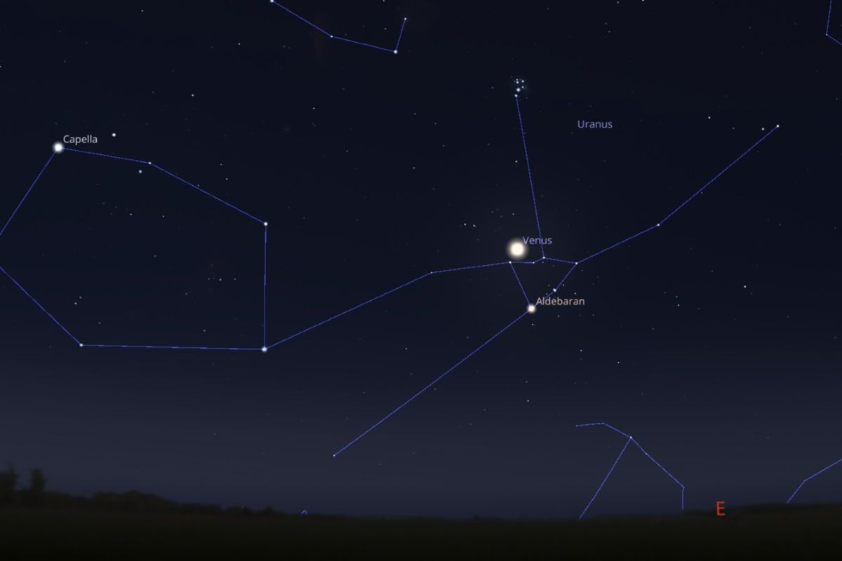 2025年7月12日、日の出約1時間前（東京：午前3時35分ごろ）の東の空（Stellarium）