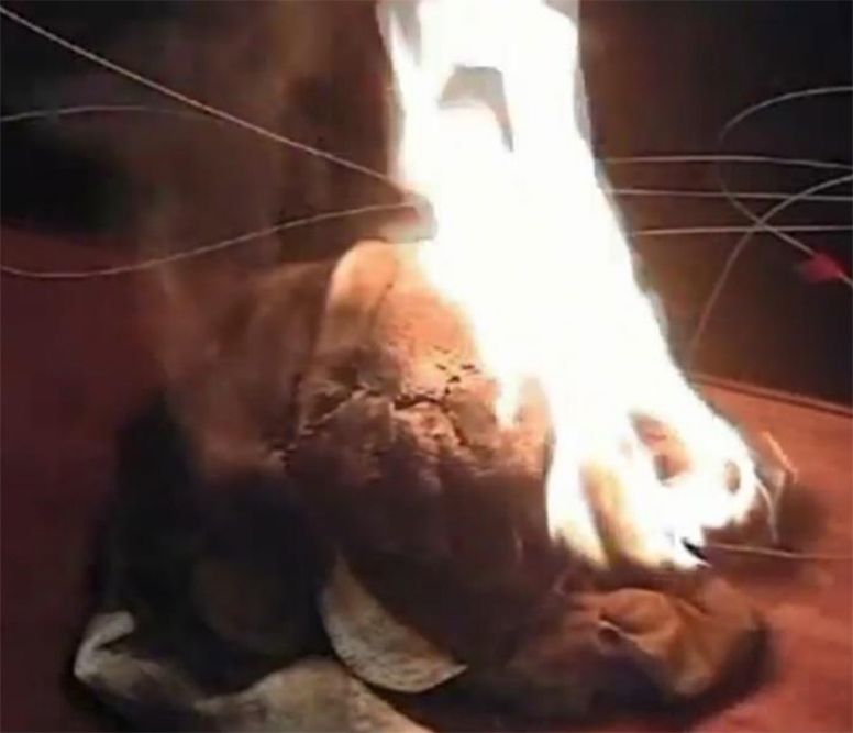 塗料を拭き取ったタオルが発火。