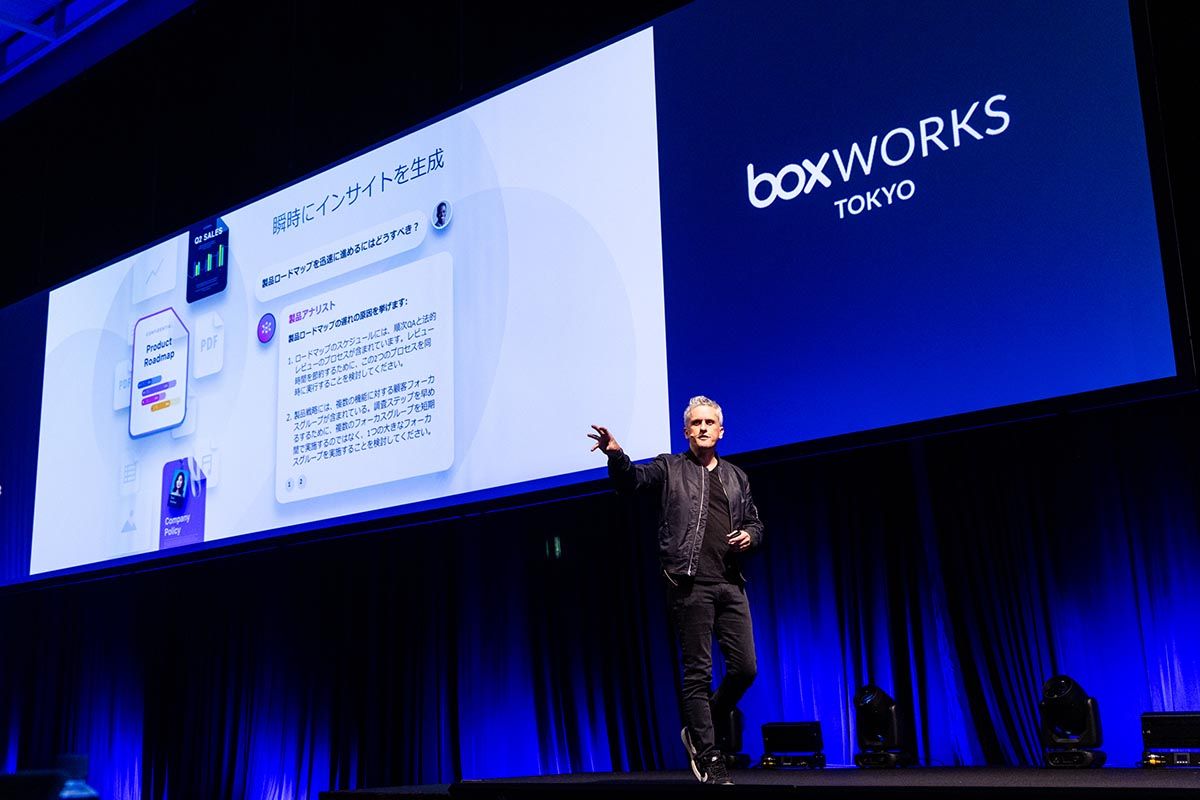 旗艦イベント「BoxWorks TOKYO & OSAKA」を含め、来日することが多いBoxのレヴィCEO （写真）も、AIの驚異的な開発スピードもあってシリコンバレーを離れるのが難しいという　　Courtesy of Box
