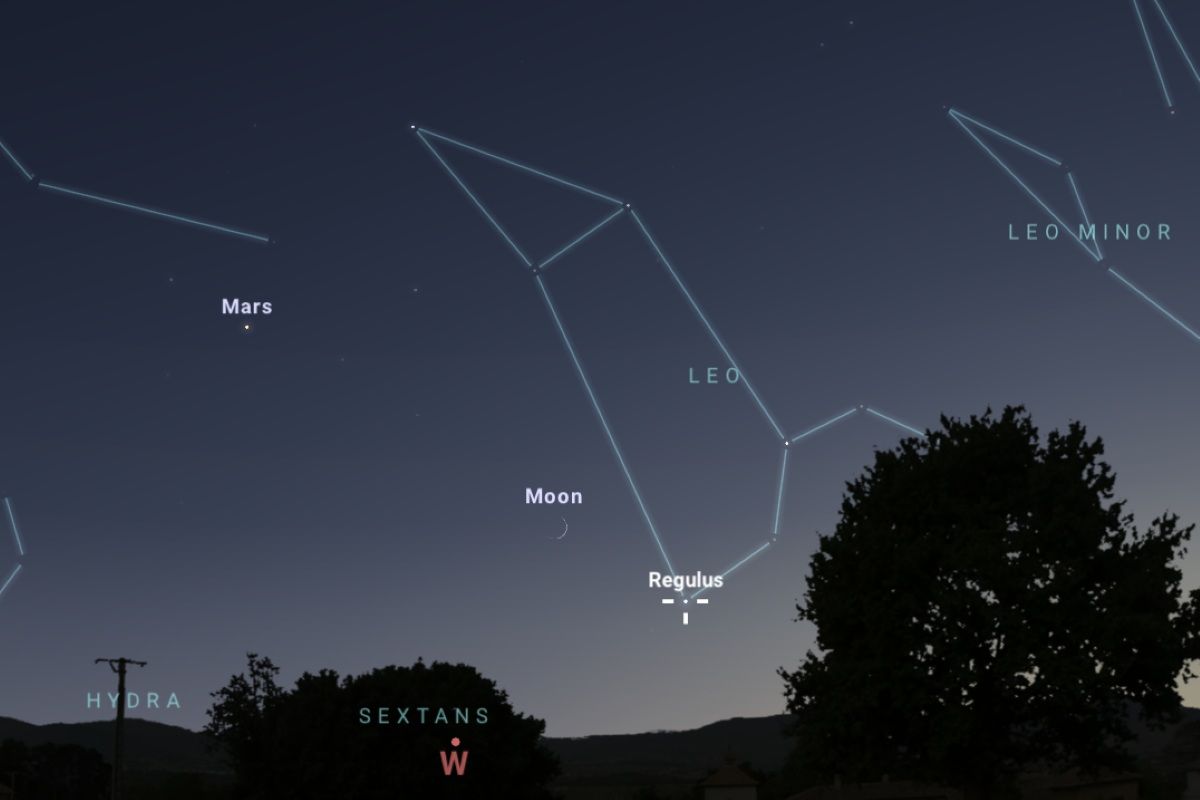 2025年7月27日（東京：午後7時35分ごろ）の西の空（Stellarium）