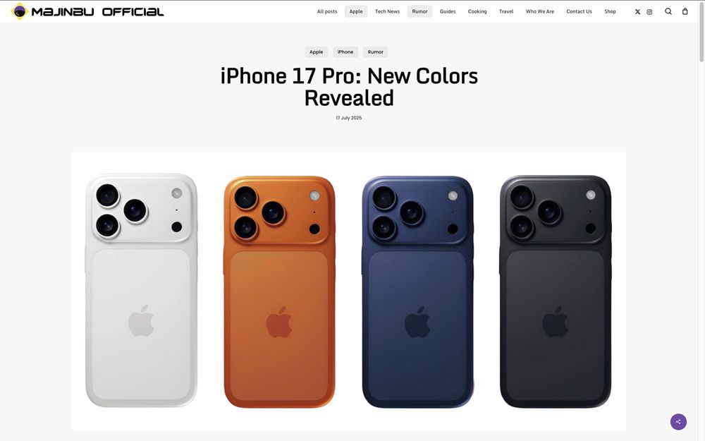 Majin BuによるとiPhone 17 Proは「ブラック、ホワイト、ダークブルー、カッパー」の4色になるという（スクリーンショット）