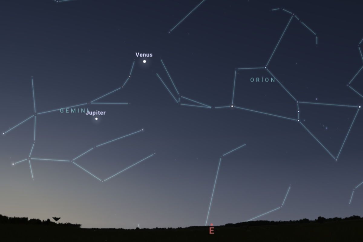 2025年8月1日、日の出約45分前(東京:午前4時過ぎ)の東の空(Stellarium)