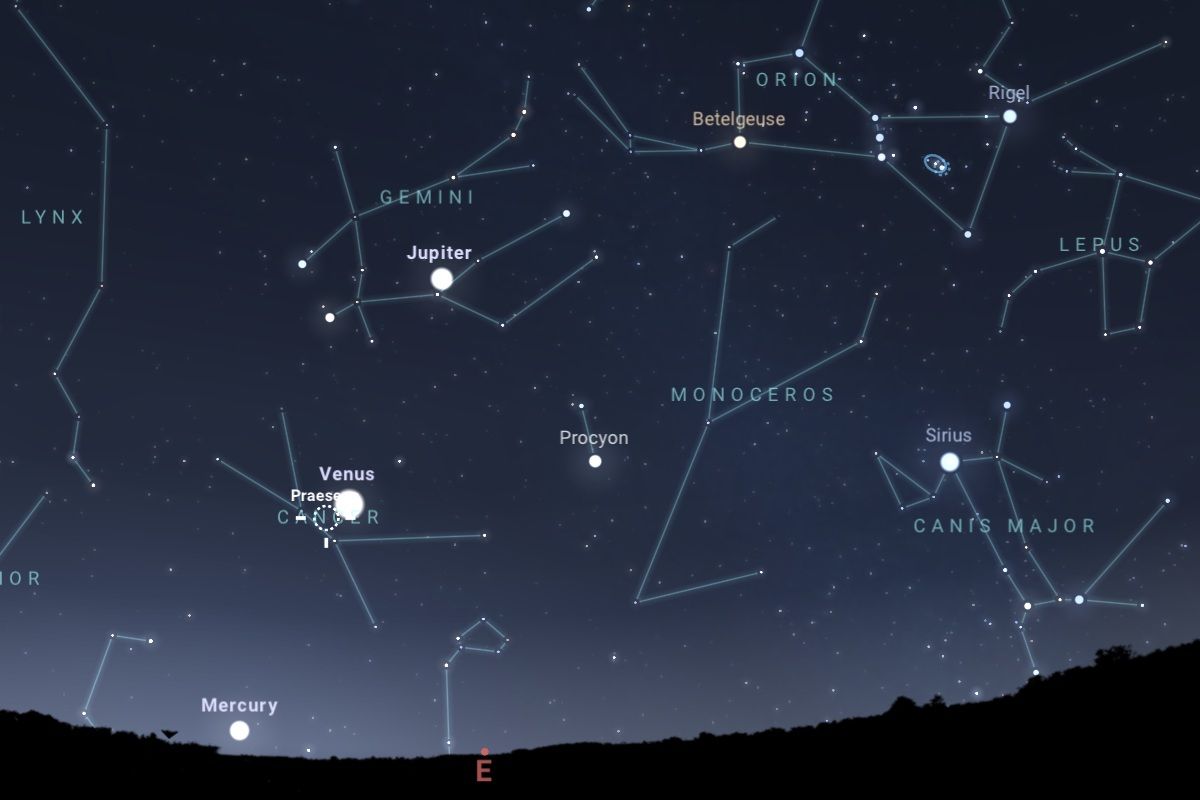 2025年8月31日、日の出約1時間前（東京：午前4時15分ごろ）の東の空（Stellarium）