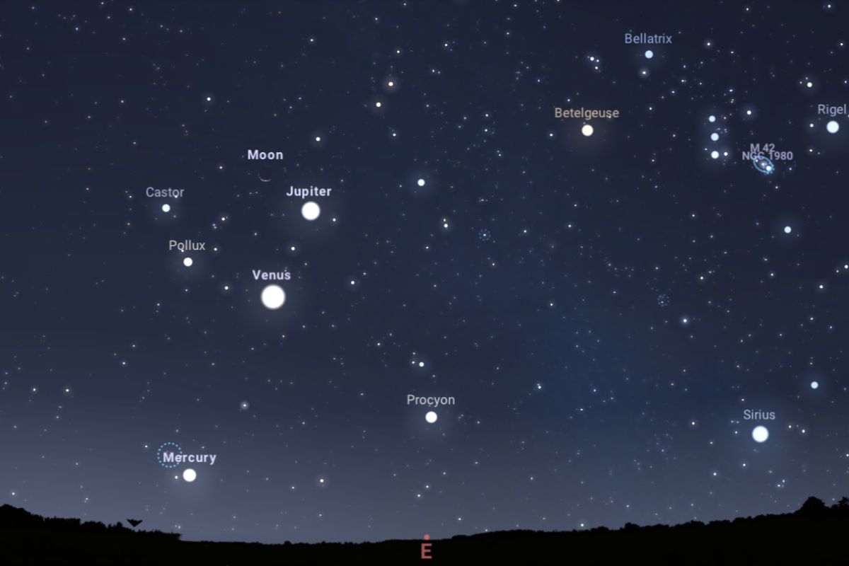 2025年8月20日、日の出約1時間前（東京：午前4時ごろ）の東の空（Stellarium）