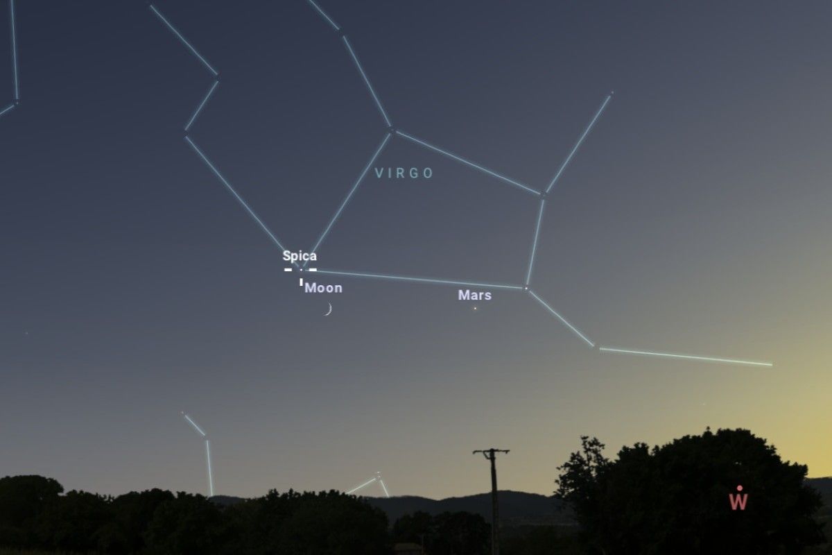 2025年8月27日（東京：午後6時50分ごろ）の西南西の空（Stellarium）