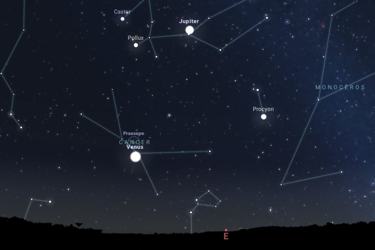 2025年9月3日、日の出約90分前（東京：午前3時45分ごろ）の東の空（Stellarium）