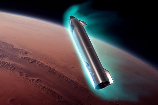 火星の大気圏に突入するスターシップのイメージイラスト(c)SpaceX