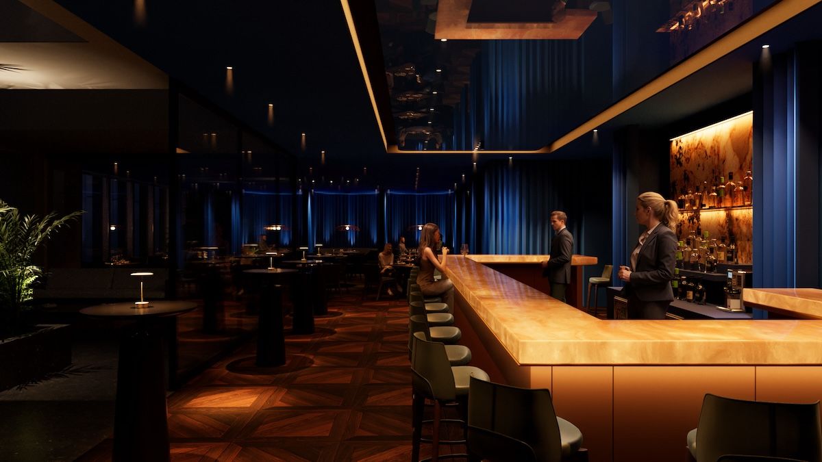 サファイアラウンジにはバーやレストランも併設。バーではソムリエ監修のワインとカクテルを楽しめる。ワインからウイスキー、日本酒までメニューも豊富だ。またレストランではパリの名店「ラルケスト」にて、オープン後わずか5カ月でミシュランの星を獲得した佐藤健志をエグゼクティブシェフに迎え、世界各地の料理のエッセンスを取り入れた大胆かつ繊細なフレンチフュージョン料理を提供する。なお朝食は10時から、ディナーは23時まで（バー営業は木・ 金は午前3時まで）メンバーは自由に利用できる。