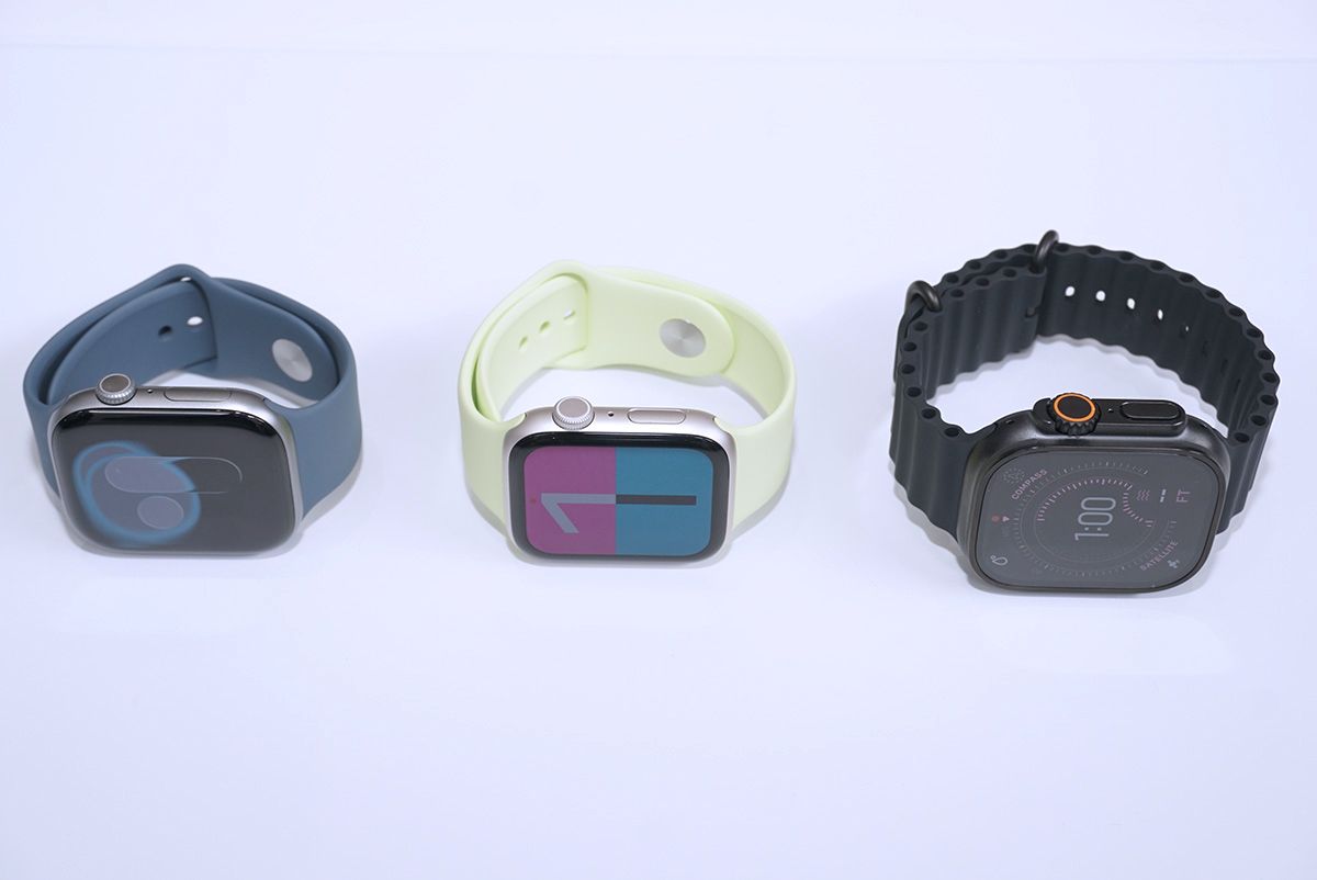 2025年の新モデル。左からApple Watch Series 11、SE 3、Ultra 3