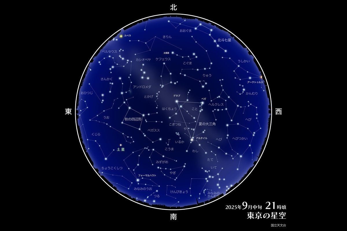 2025年9月中旬21時頃の東京の夜空（国立天文台）