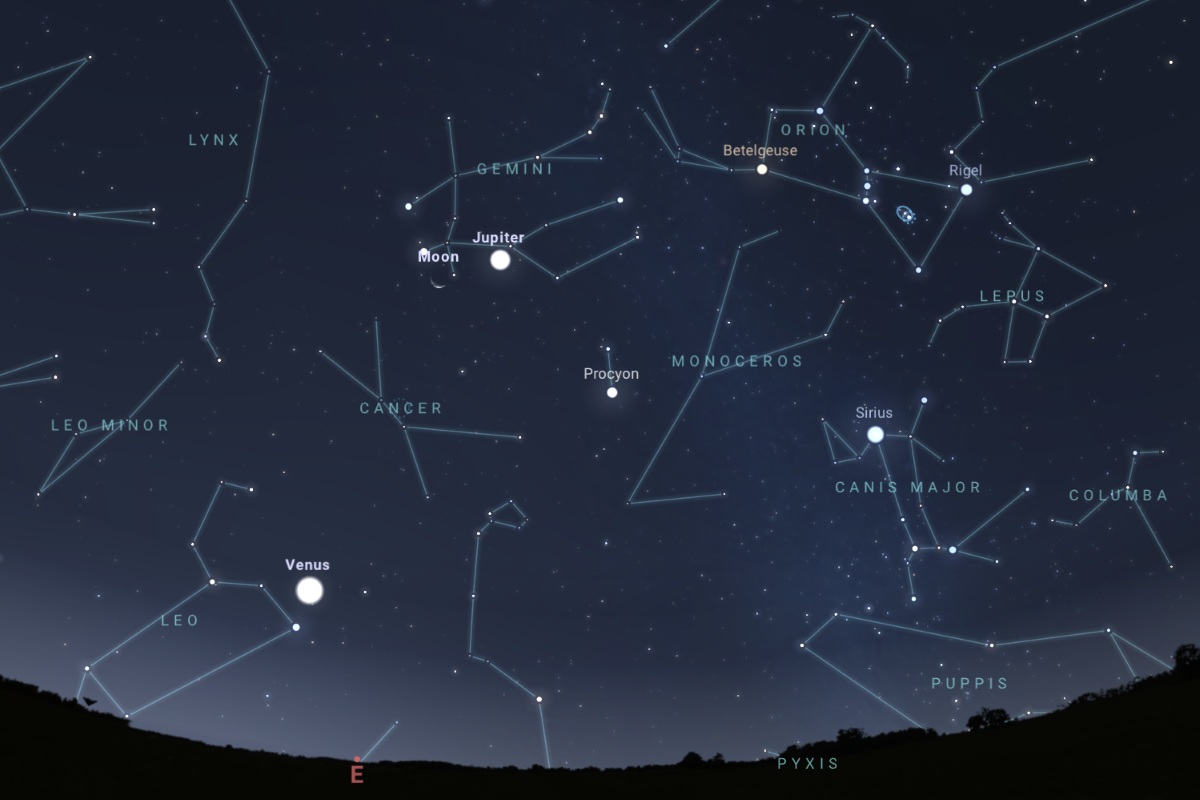 見ごろの土星が輝き、金星が「獅子の心臓」にキスをする 暁天を細い月