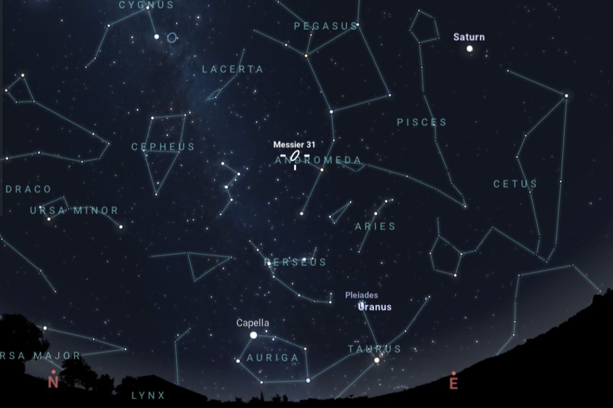 2025年9月22日（東京：午後10時ごろ）の東北東の空（Stellarium）