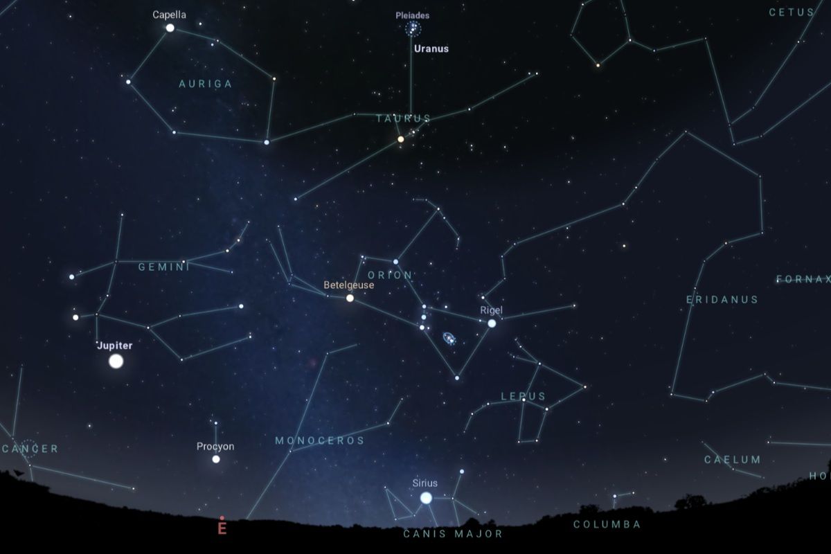 2025年10月18日（東京：23時50分頃）の東南東の空（Stellarium）