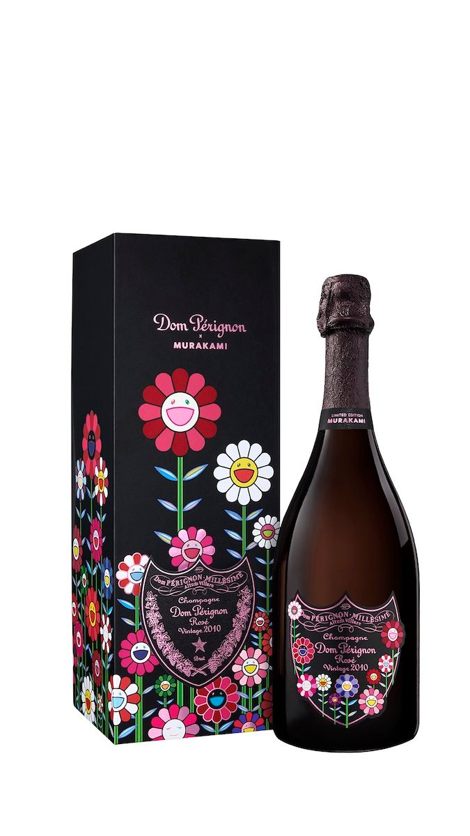 ドン ペリニヨン ロゼ ヴ ィンテージ 2010 村上隆 限定エディション750ml ¥68,640（税込）ピノ・ノワール醸 造に関わる10年の集大成。赤果実を中心に柑橘系のアクセントも。しなやかな口当たりと、 相反する要素が見事に調和する