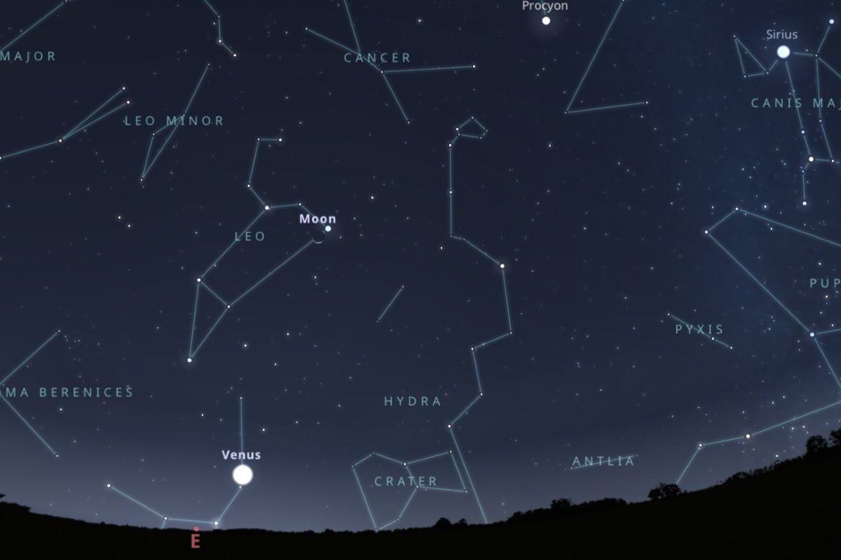 2025年10月17日、日の出1時間前（東京：午前4時49分）の東の空（Stellarium）