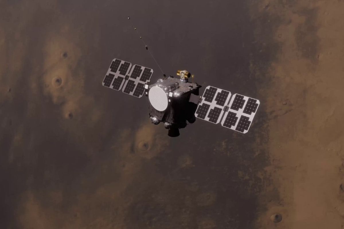 火星の科学観測を行うESCAPADEミッション探査衛星の想像図（James Rattray/Rocket Lab USA）