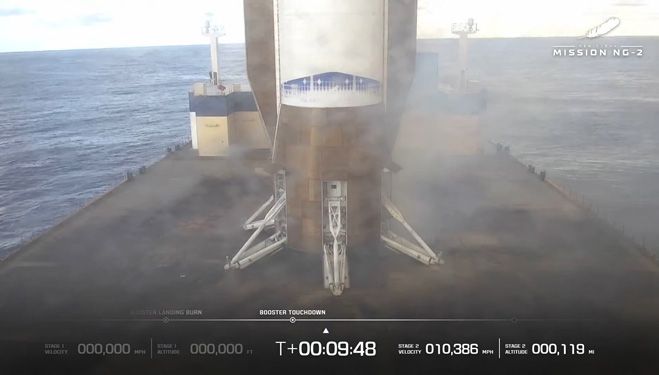 海上プラットフォーム「ジャクリン」に自律着陸したニューグレンの第1段ブースター (c)Blue Origin