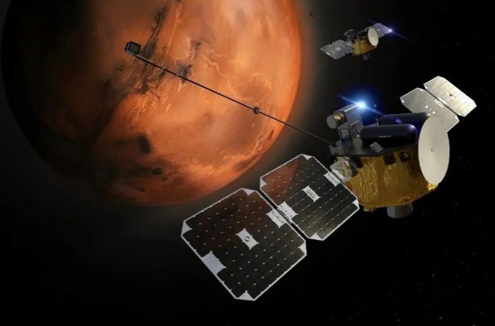 火星の周回軌道をランデブー航行するエスカペードのイメージ。エスカペードは「冒険」を意味する (c)Rocket Lab USA/UC Berkeley