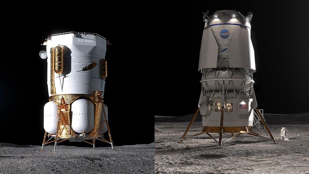 左が無人月面輸送機「ブルームーンMK1」。右は有人月面輸送機「ブルームーンMK2」 (c)Blue Origin