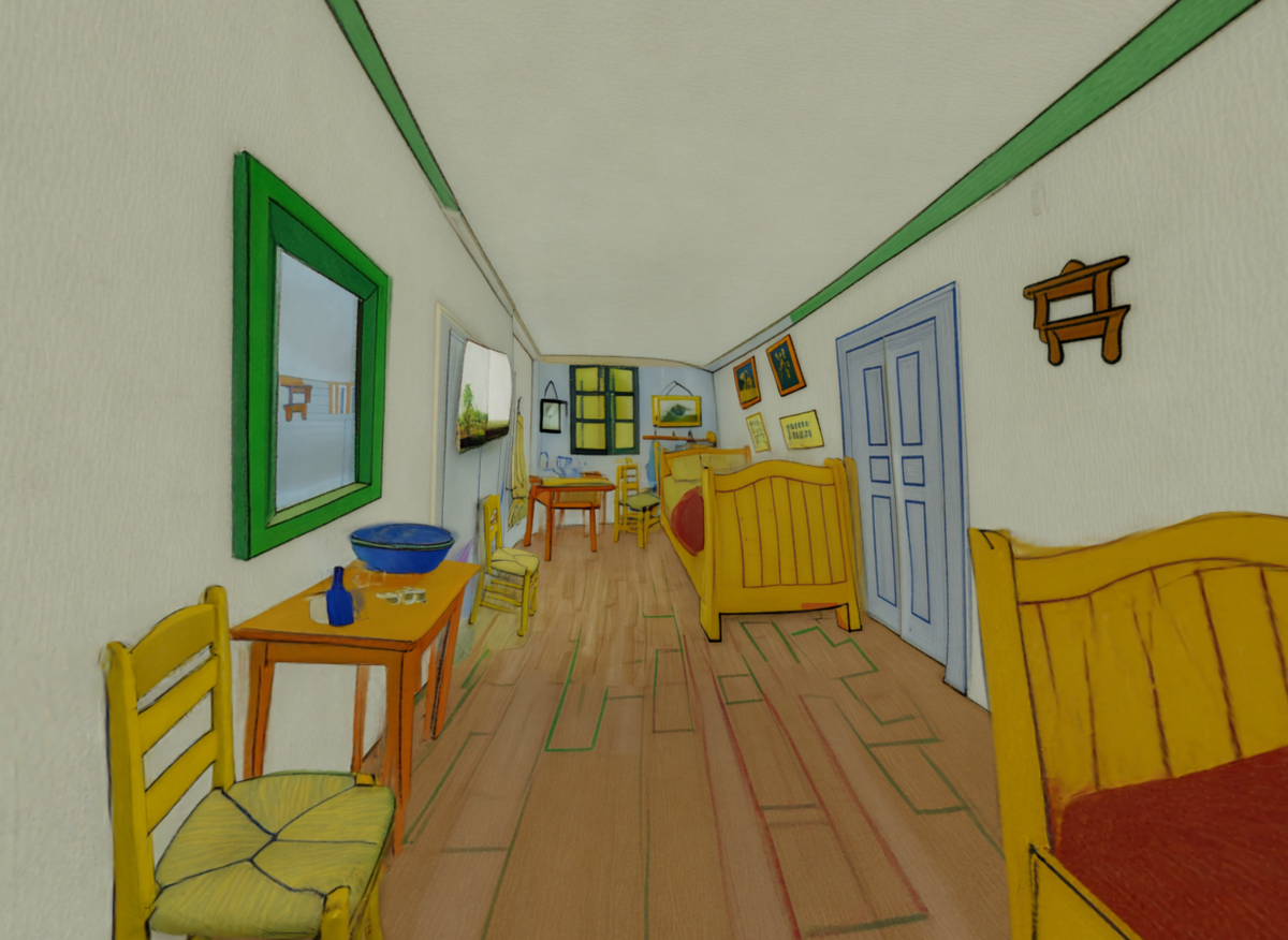 元の『寝室』の画像をMarbleに入力して広い視野を生成したもの（Forbes Japan編集部）