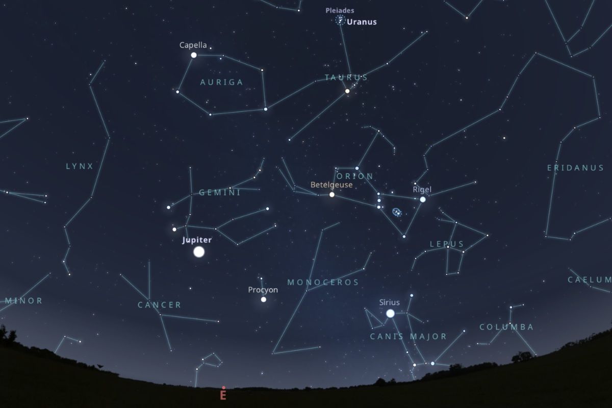 2025年11月29日（東京：午後10時頃）の東の空（Stellarium）