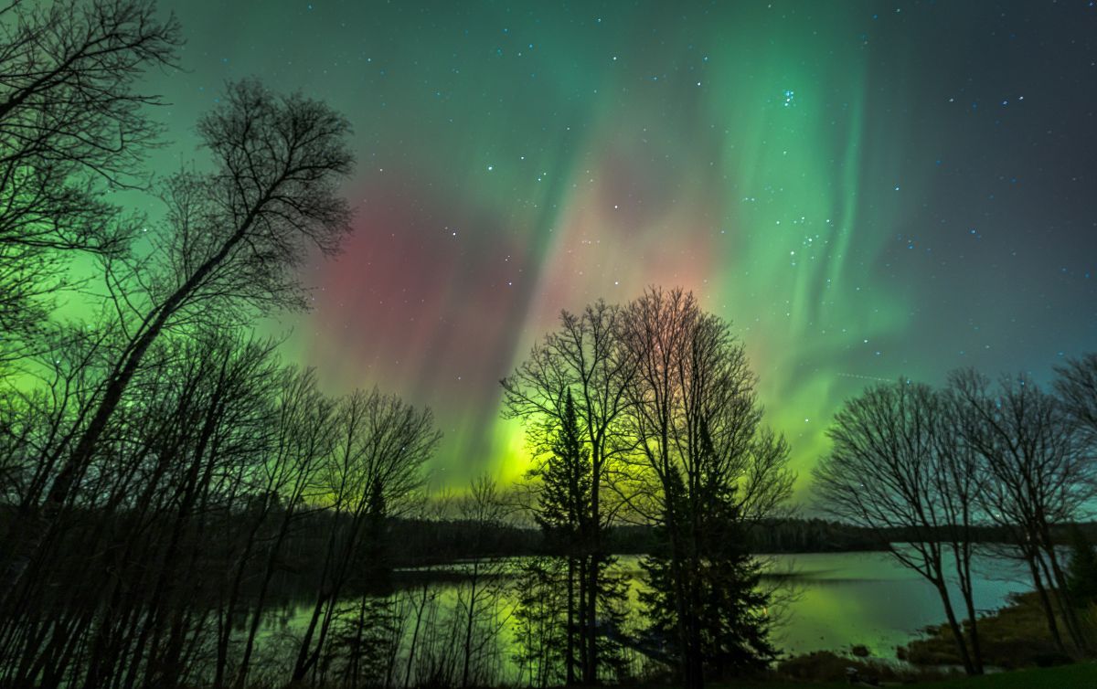 2025年11月12日に米ミネソタ州北部の湖畔で撮影されたオーロラ（Nature Stills by Betty/Getty Images）